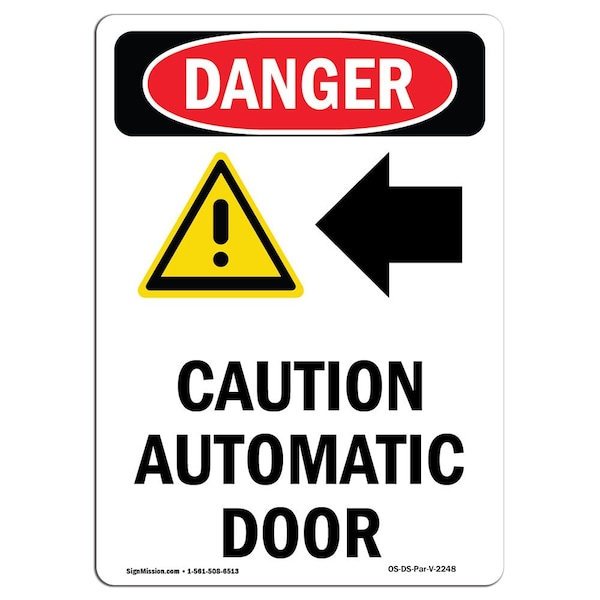 Safety Sign, OSHA Danger, 5" Height, Caution Automatic, Portrait, DS-D-35-V-2248-10PK